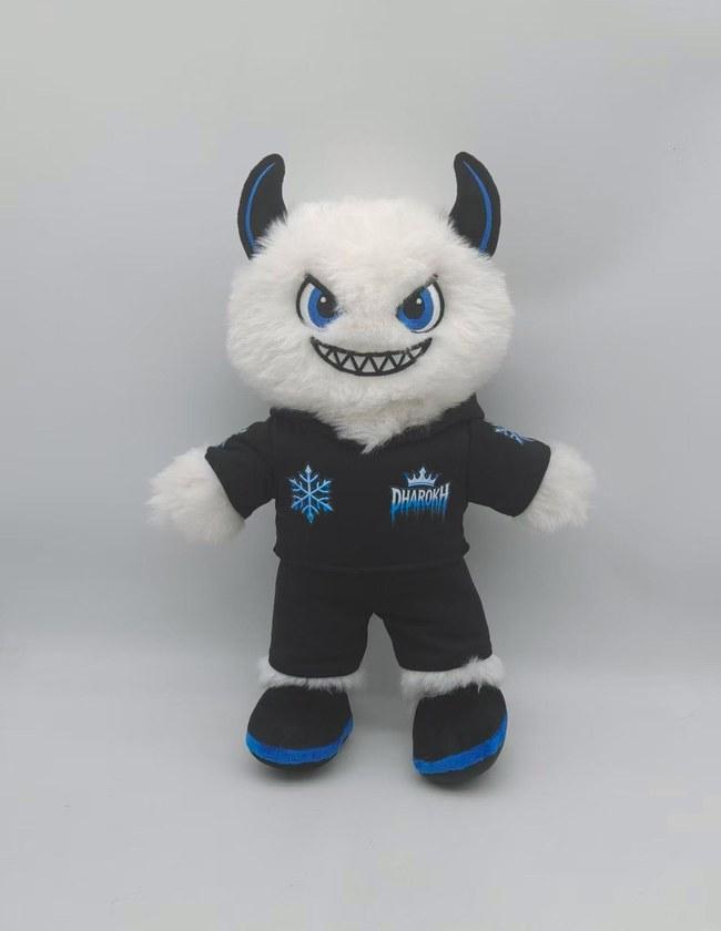 Approved pre-production sample of the fluffy horned character plush